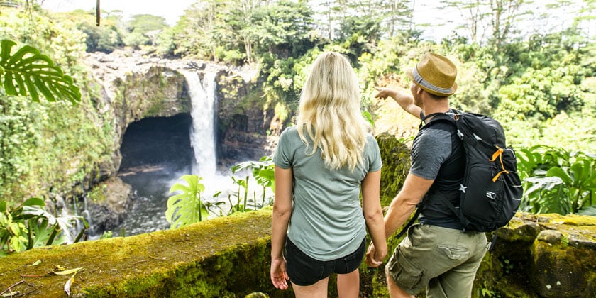 Couple looking at waterfall