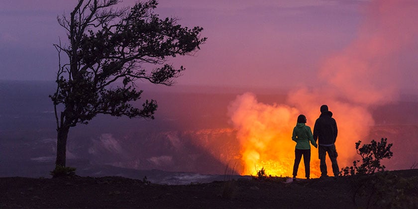 Couple looking at volcano